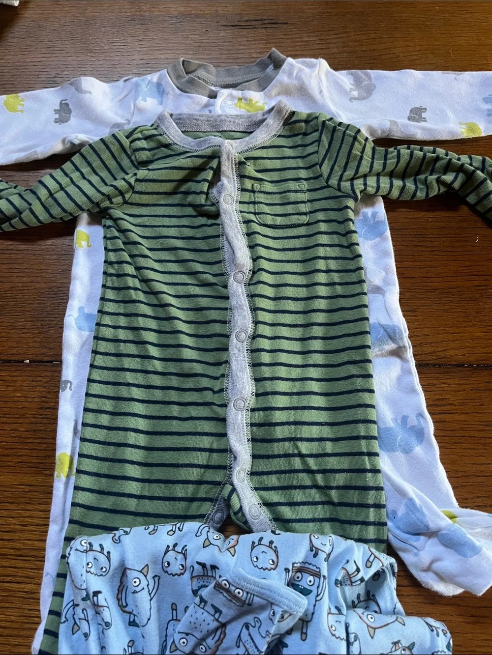 Blue Monster Print Footed One-Piece Pajama for Kids st of 3